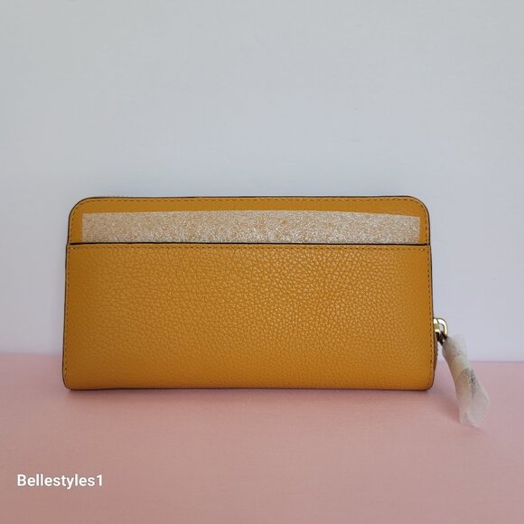 COACH Pebble Leather Zip-Around Accordion Wallet with Back-Slip Pocket-Buttercup - Picture 7 of 16